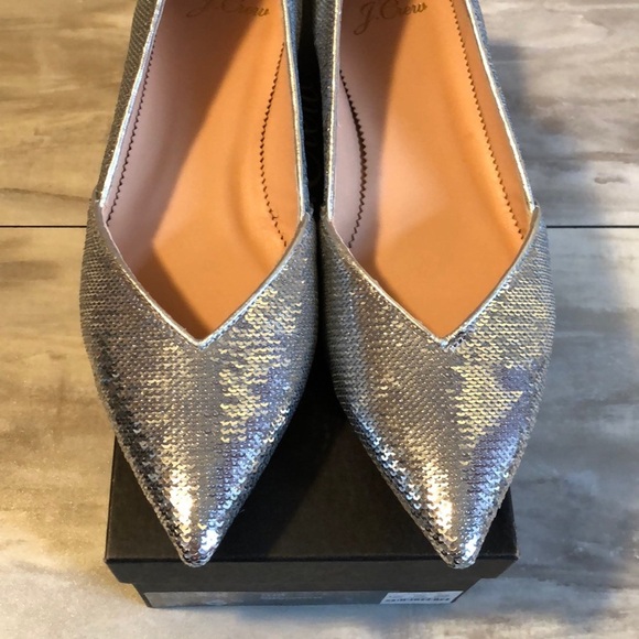J.Crew Silver Sequin D’Orsay Flats 6.5 - Picture 3 of 8